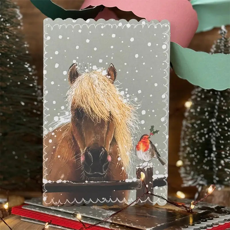 Horse and Robin Pack of 5 Christmas Cards