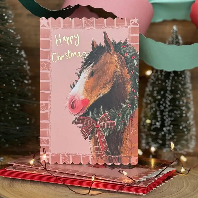 Horse and Wreath Pack of 5 Christmas Cards 