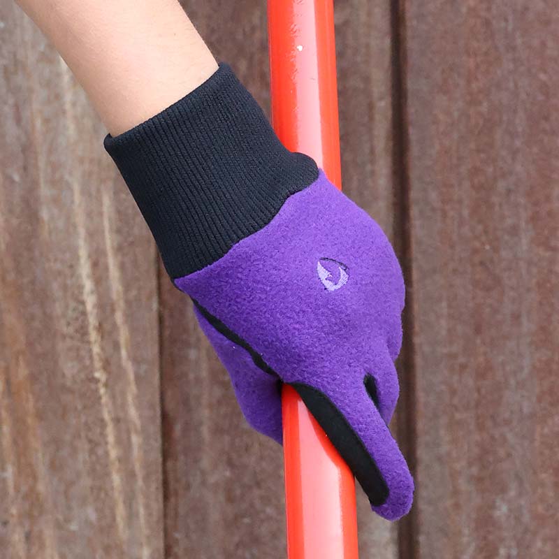Hy Equestrian Children's Fleece Riding Gloves - Purple/ Black Design 