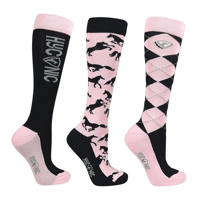 Hy Equestrian HyCONIC Pattern Children's Socks - Navy/ Rose