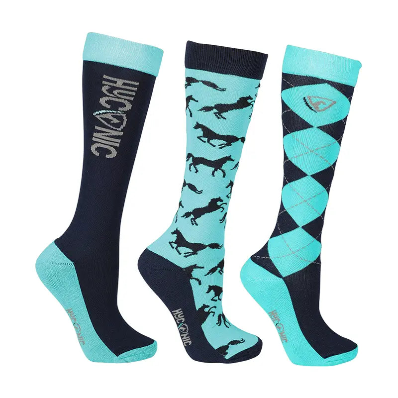 Hy Equestrian HyCONIC Pattern Children's Socks - Navy/ Teal