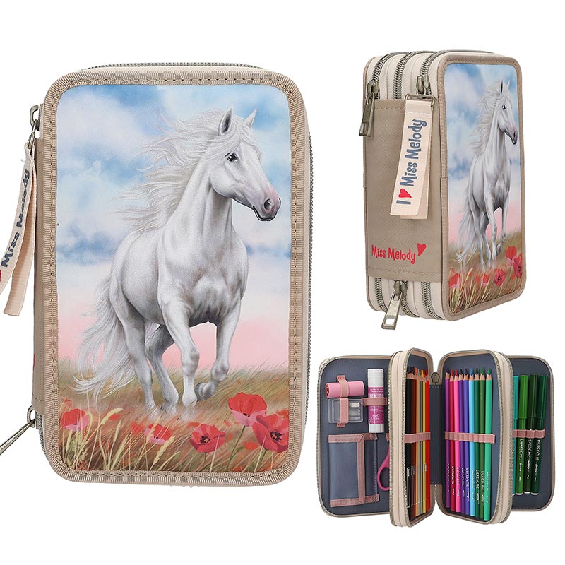 Miss Melody Poppy Sand Triple Pencil Case