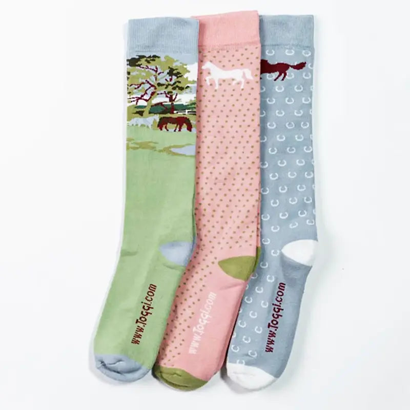 Toggi Ladies Pastel Horse Socks - Pack of 3
