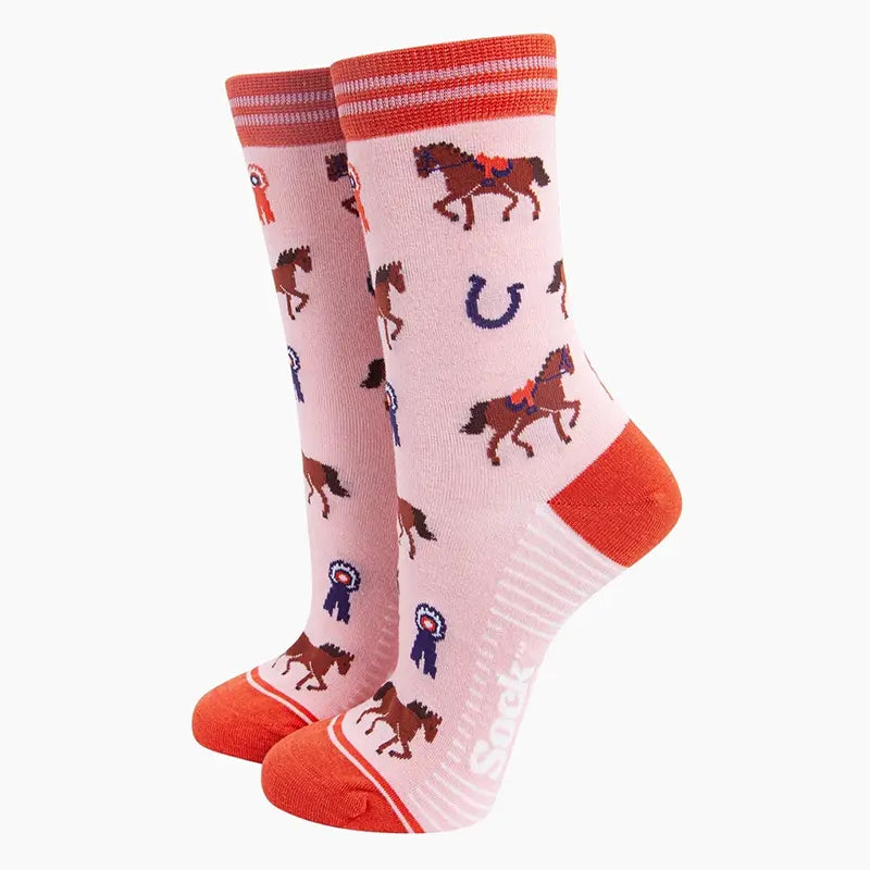 Trotting Horse Bamboo Socks in Pink