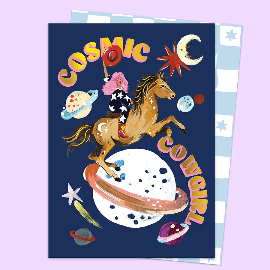 Cosmic Cowgirl Greetings Card - Eleanor Bowmer