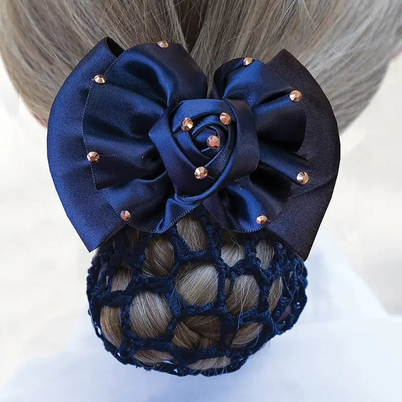 Dressage Rosette Ribbon Bow and Net - Navy and Rose Gold