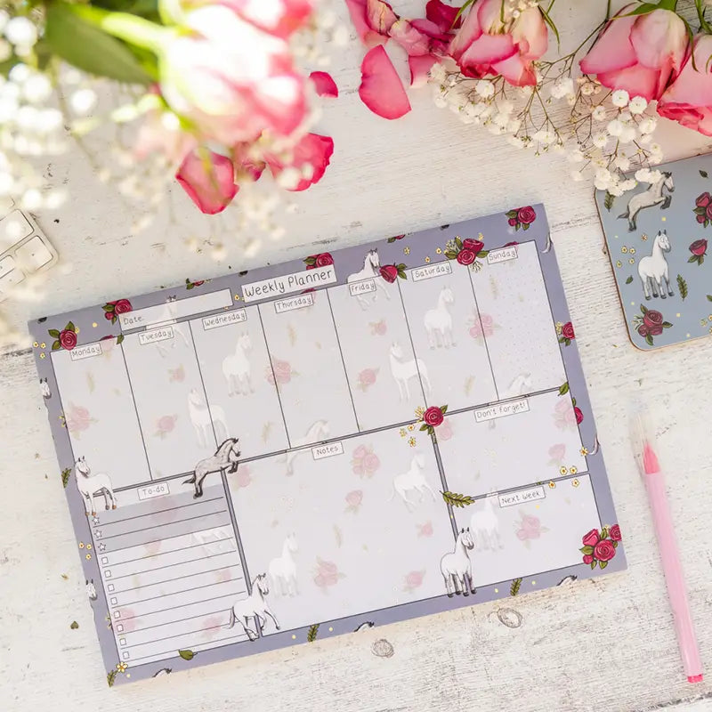 Grey Horses and Roses Desk Planner Lifestyle 