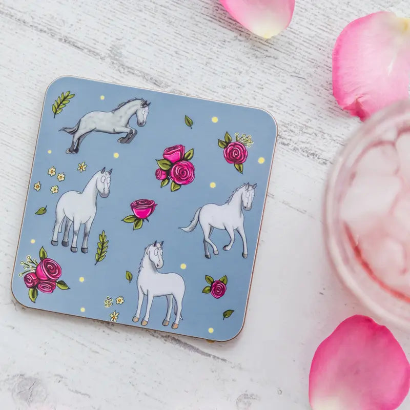 Grey Horse and Roses Coaster - Emily Cole Illustrations 