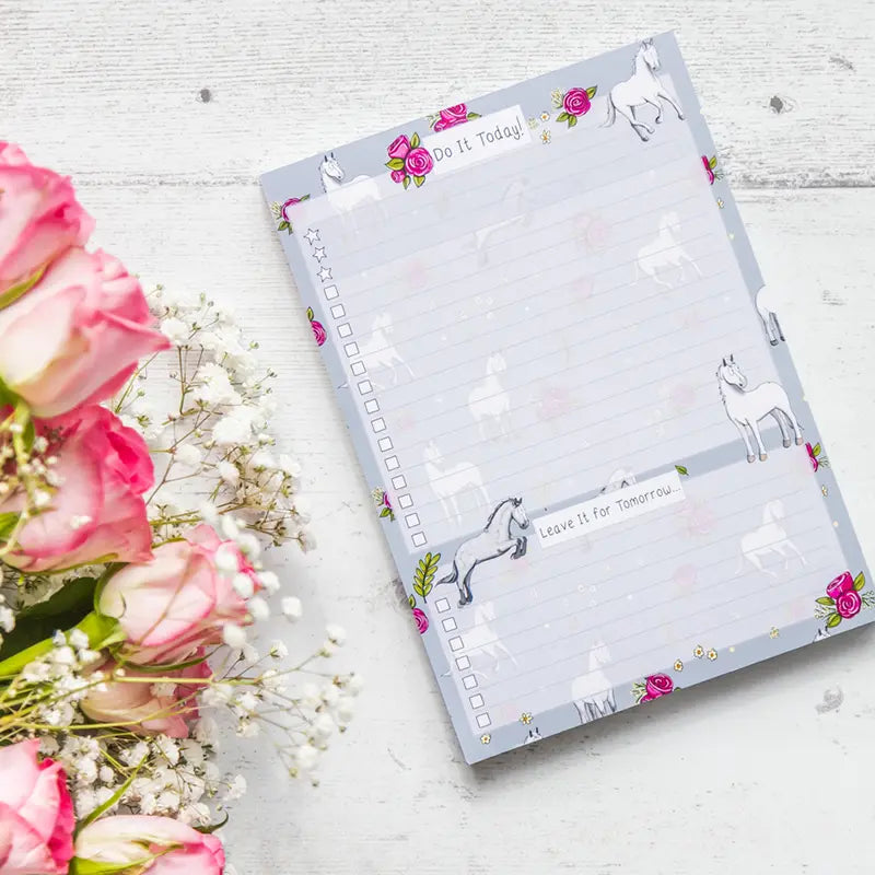 Grey Horse and Roses A5 To Do List - Emily Cole Illustrations