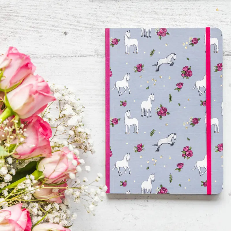 Grey Horse and Roses A5 Notebook Design - Emily Cole Illustrations