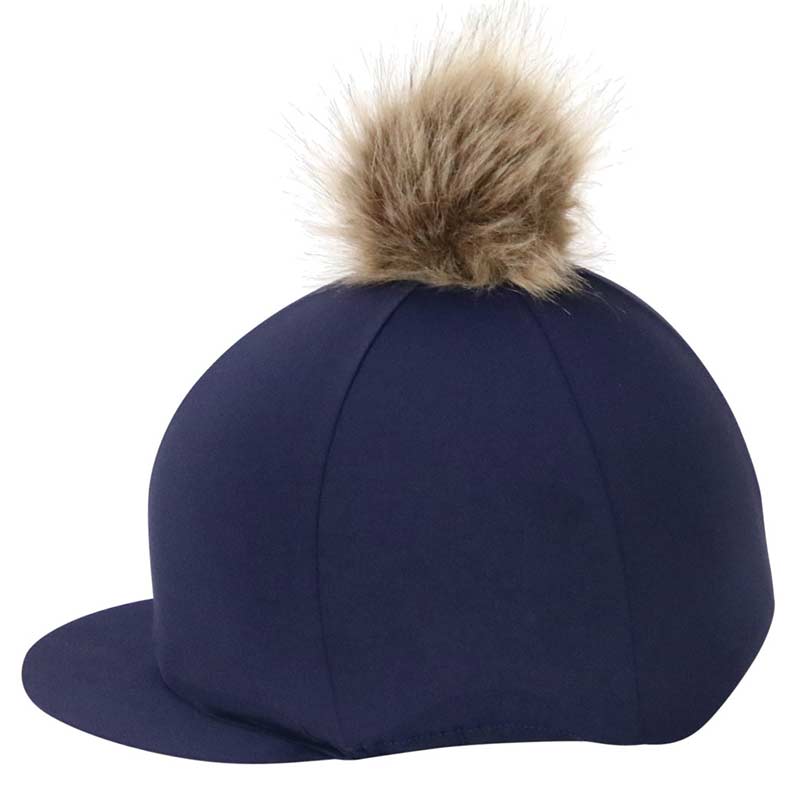Hy Equestrian Navy Hat Cover with Faux Fur Pom Pom