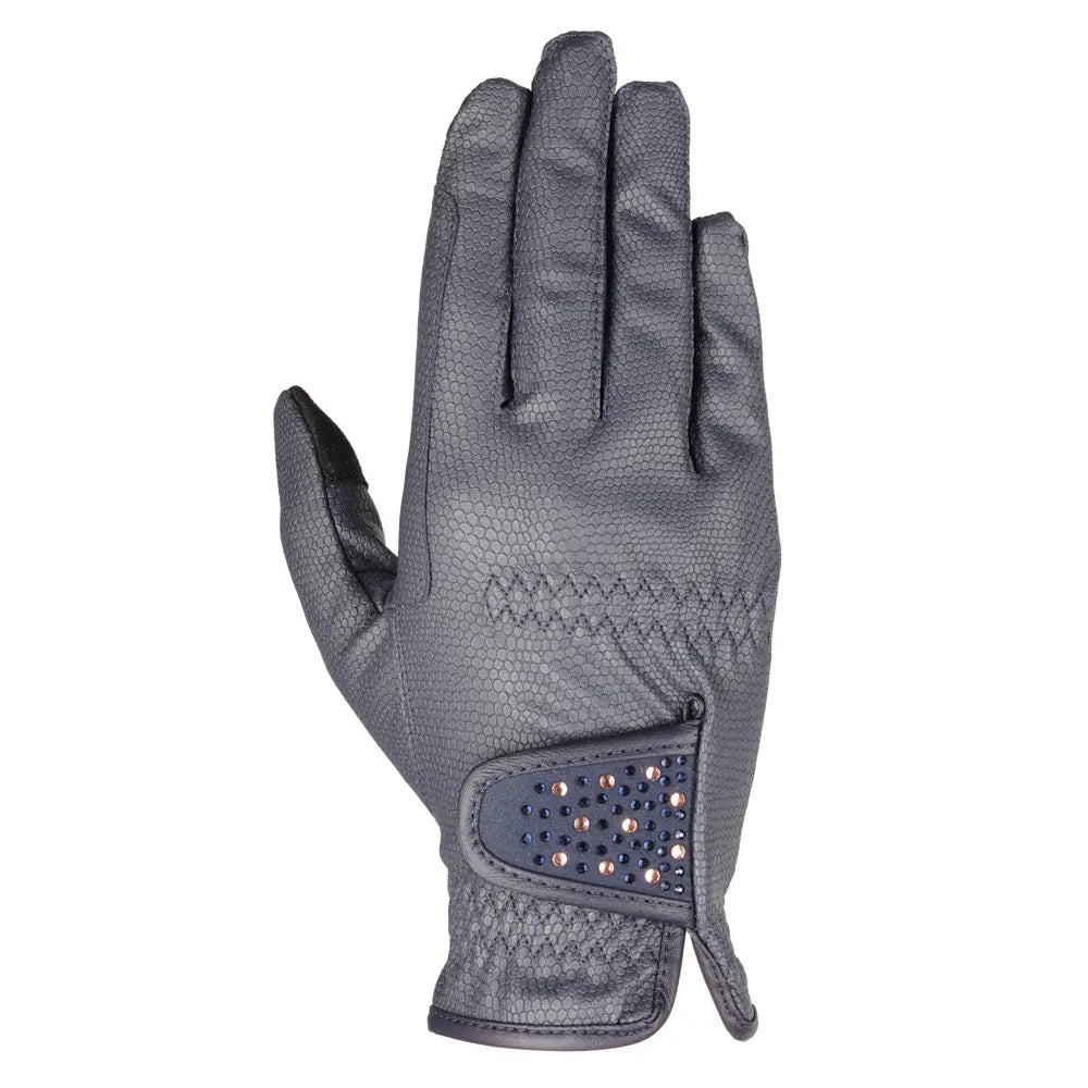 Hy Equestrian Children's Shimmer Riding Gloves - Navy / Rose Gold