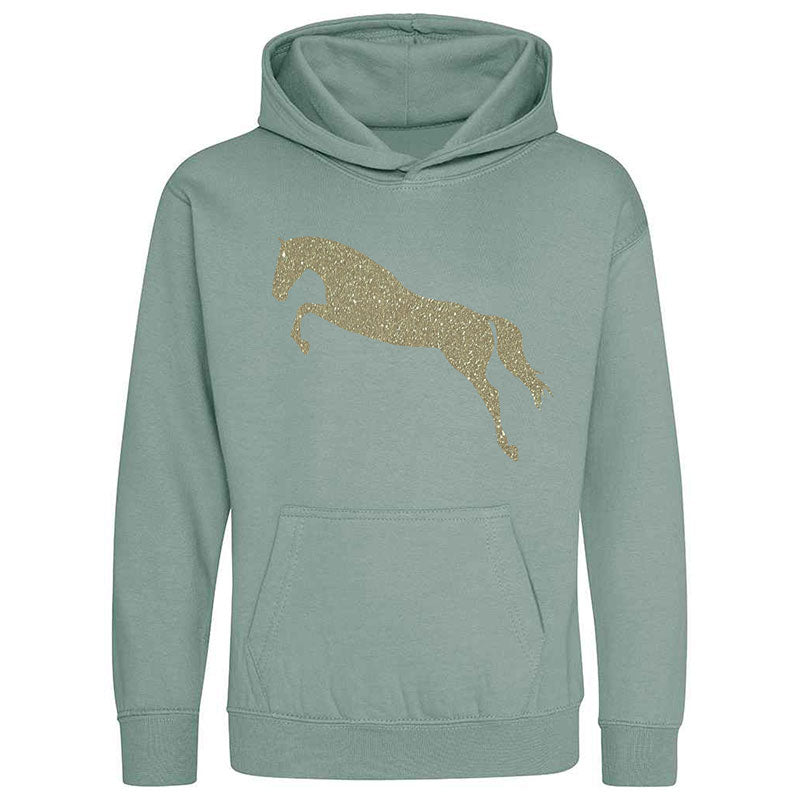 Jumping Horse Children's Hoodie - Dusty Green