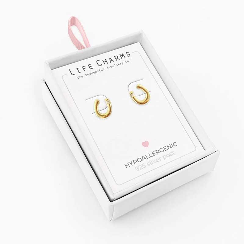 Life Charms Gold Horseshoe Earrings 