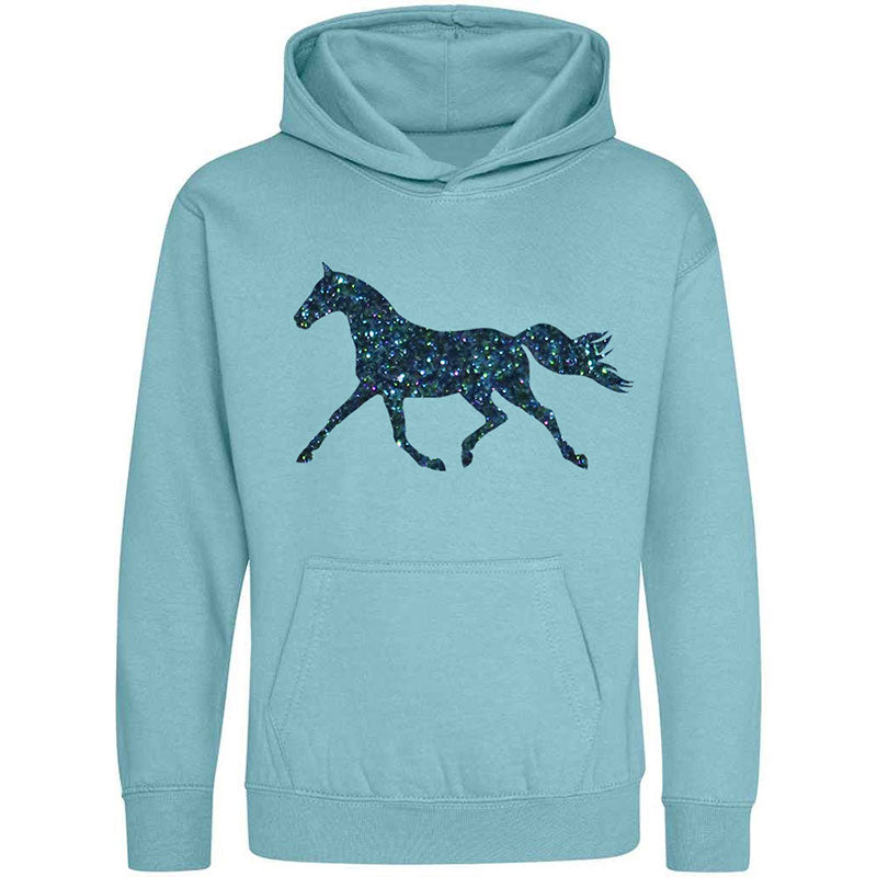 Teal Trotting Horse Children's Hoodie